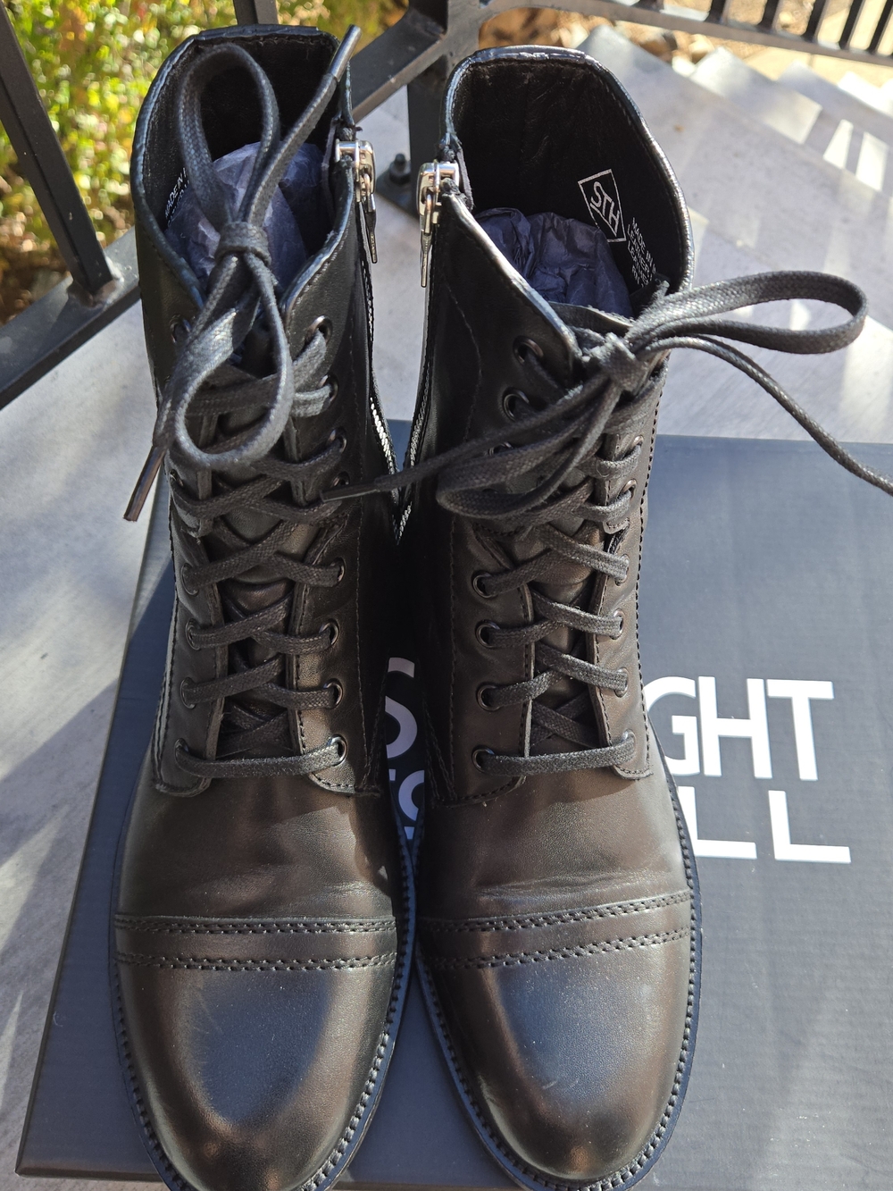 Black Leather Combat Boots w/ silver zipper, From Straight To Hell - W7 / 7.5